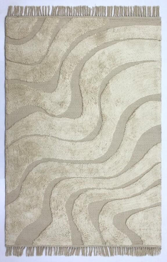 Muratap Outlet Vloerkleed Wave 100% Katoen Beige Platgeweven Modern- 160x230 CM
