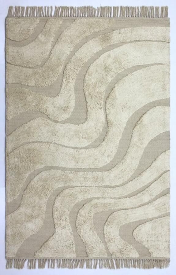Muratap Outlet Vloerkleed Wave 100% Katoen Beige Platgeweven Modern- 190x290 CM