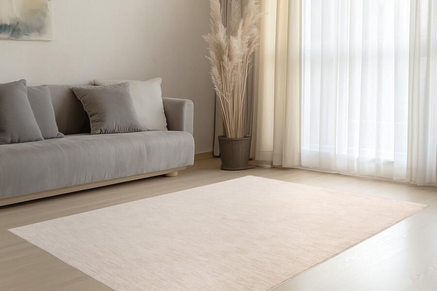 Muratap Pandora Soft Uni Effen Vloerkleed Laagpolig 100% Polyester Soft Touch Franjes Creme- 120x170 CM