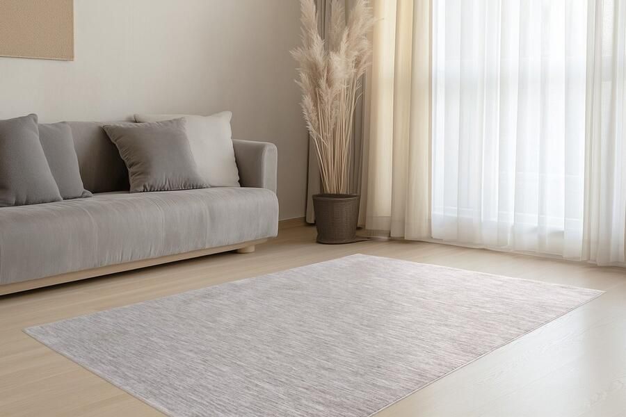 Muratap Pandora Soft Uni Effen Vloerkleed Laagpolig 100% Polyester Soft Touch Franjes Zilver Grijs- 200x290 CM