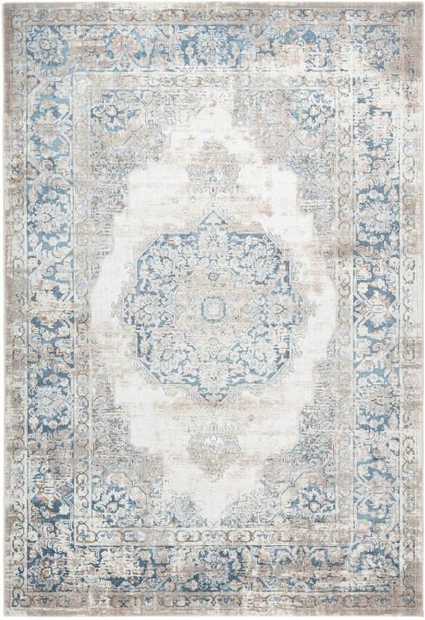 Muratap Paris Antik Designer Vloerkleed Laagpolig Luxe 3D Effect Velours Polyester Blauw Beige- 240x330 CM