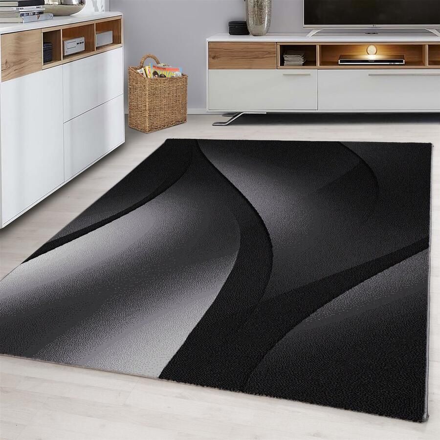 Muratap Plus Vloerkleed Laagpolig Tapijt Woonkamer Zwart Grijs- 280x370 CM
