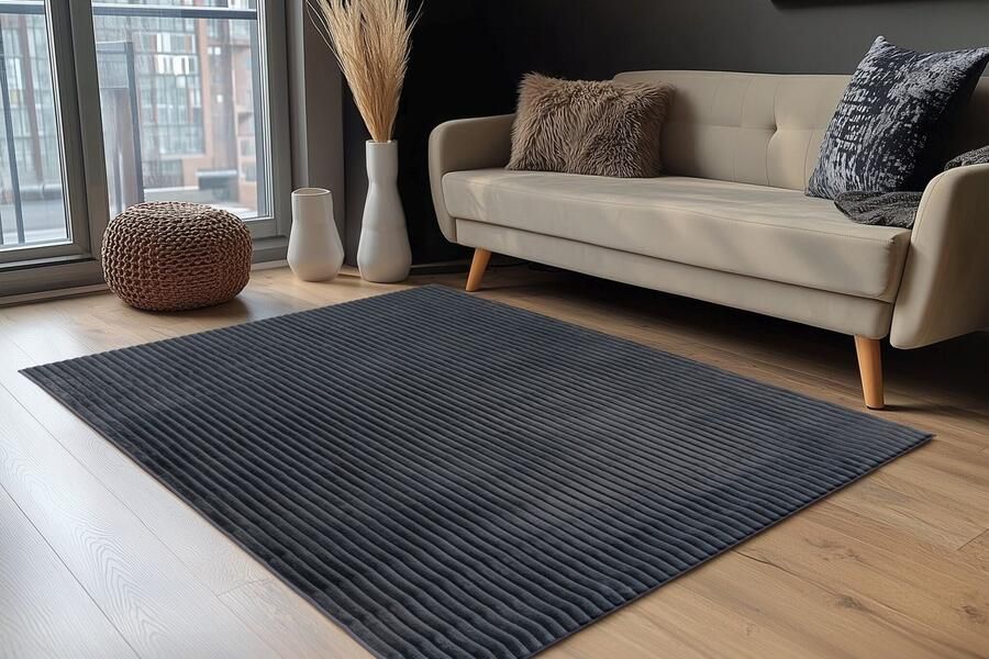 Muratap Plush Soft Fluffy Vloerkleed 3D Effect Hoogpolig 100% Polyester Super Soft Touch Antraciet- 160x230 CM