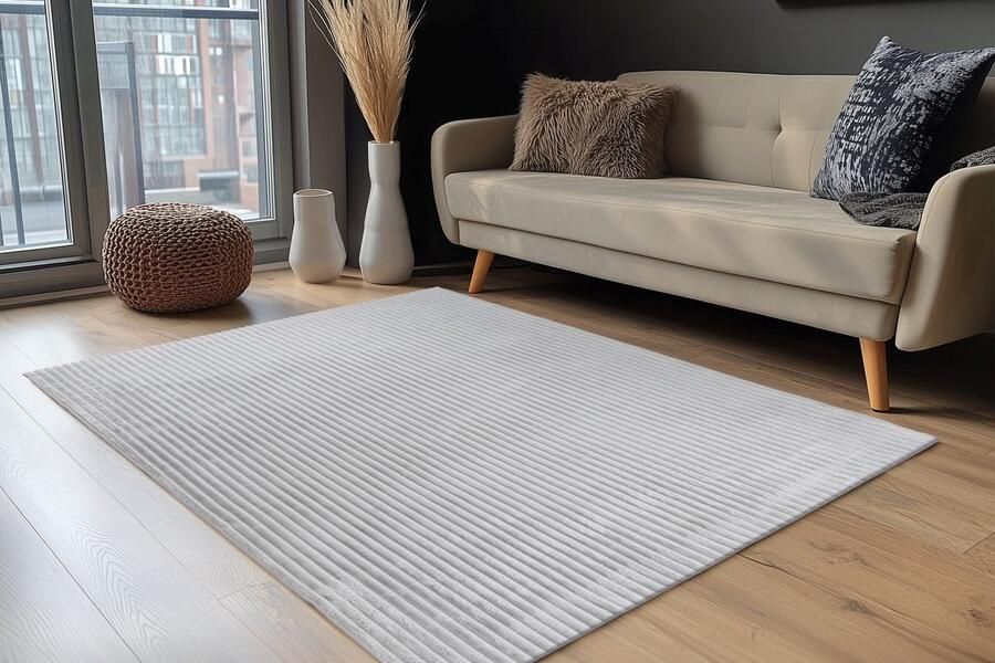 Muratap Plush Soft Fluffy Vloerkleed 3D Effect Hoogpolig 100% Polyester Super Soft Touch Zilver- 80x150 CM