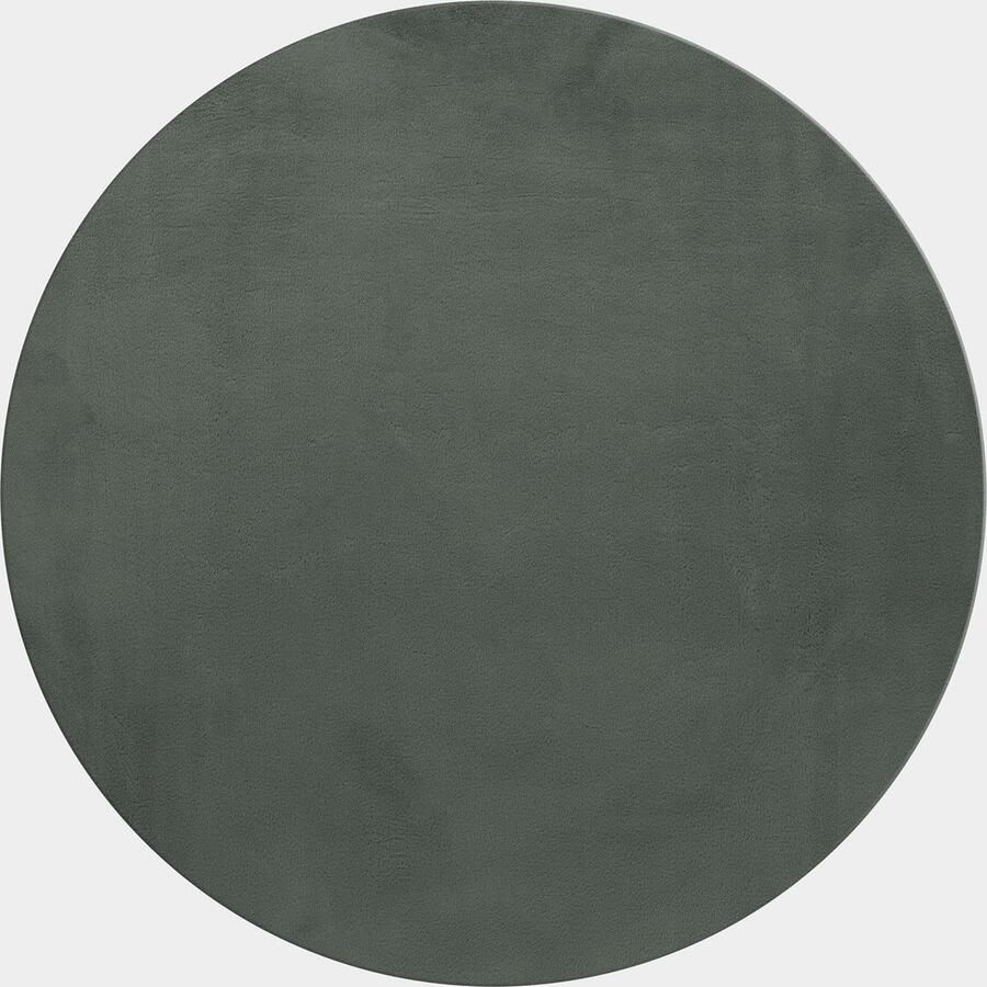 Muratap Pouffy Fluffy Hoogpolig Rond Vloerkleed Uni Kleur -Groen Woonkamer Tapijt Katoenen Rug- 200 CM ROND