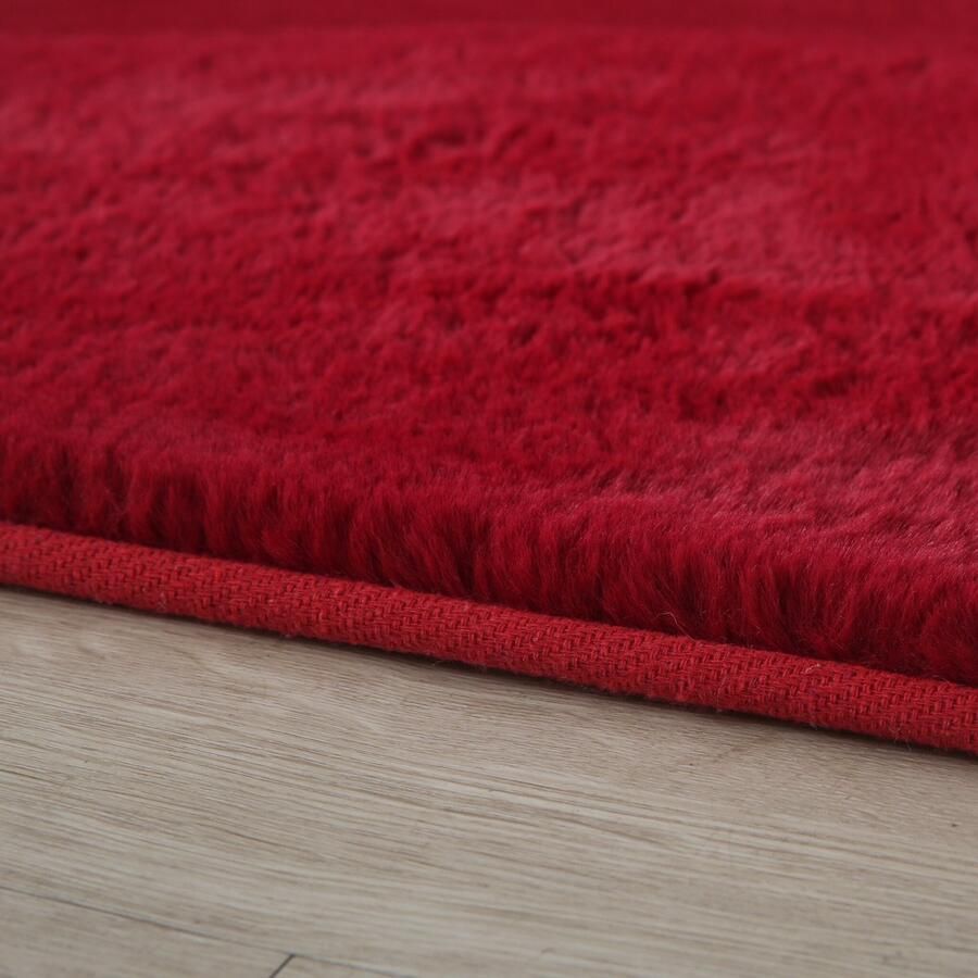 Muratap Pouffy Fluffy Hoogpolig Rond Vloerkleed Uni Kleur Rood Woonkamer Tapijt Katoenen Rug- 200 CM ROND - Foto 2