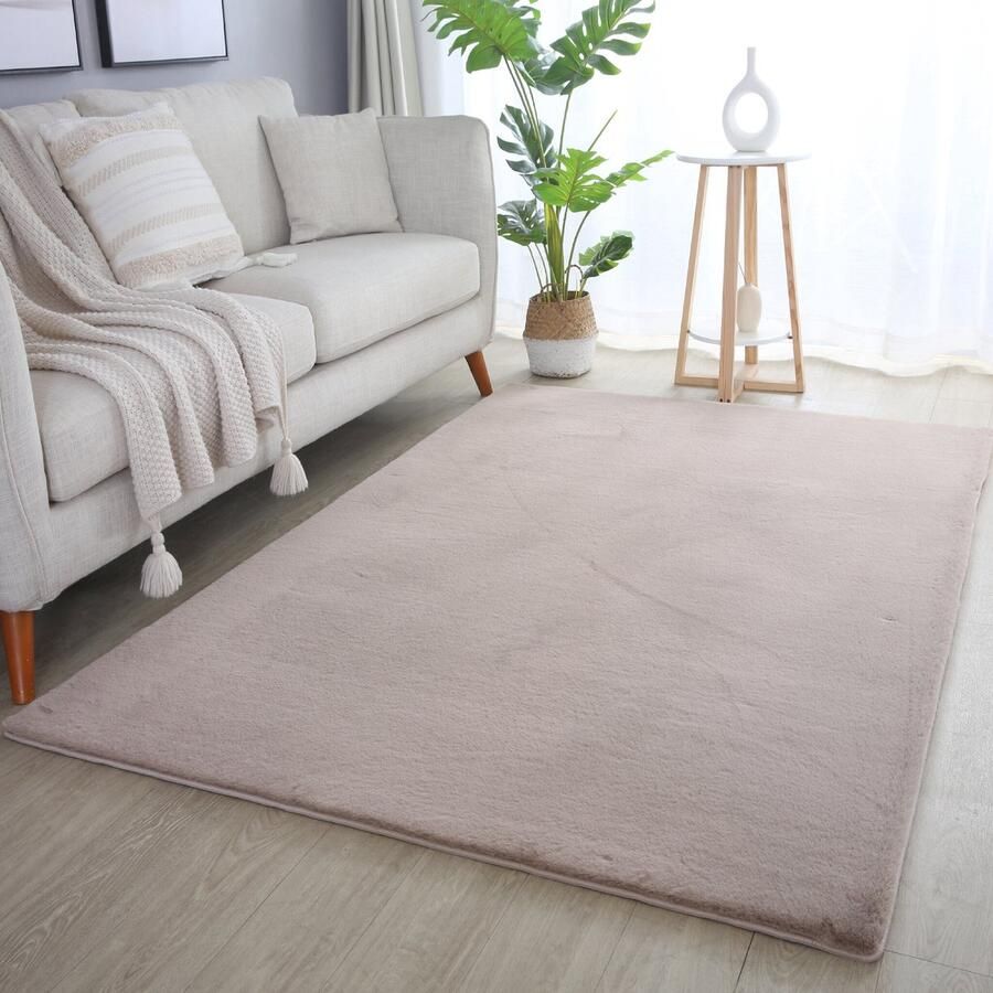 Muratap Pouffy Fluffy Hoogpolig Vloerkleed Uni Kleur Beige Woonkamer Tapijt Katoenen Rug- 80x250 CM