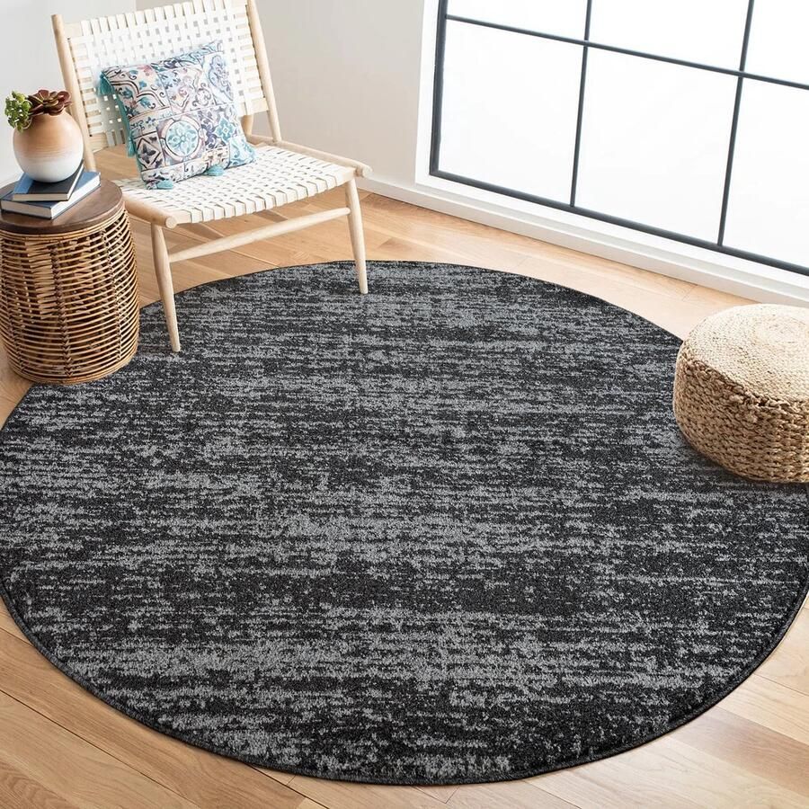 Muratap Relax Oslo Laagpolig Effen Vloerkleed Rond Modern Tapijt Zwart Grijs- 80 CM ROND