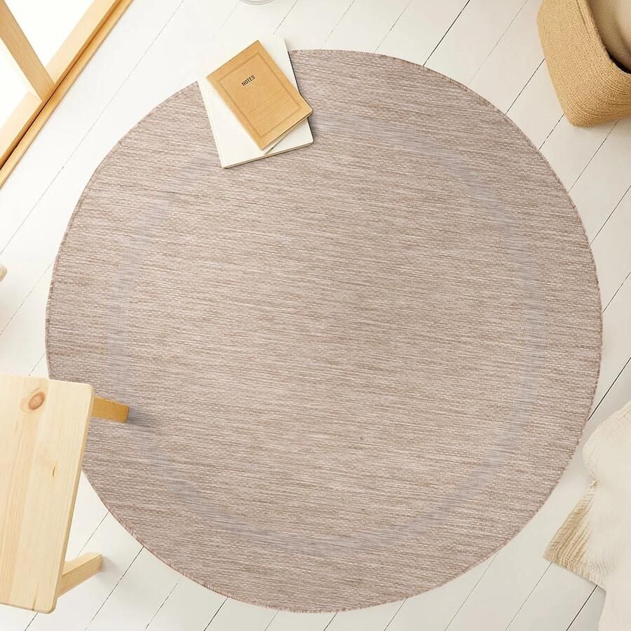 Muratap Relax Uni Binnen en Buiten Rond Vloerkleed Indoor & Outdoor Laagpolig Effen Beige- 200 CM ROND