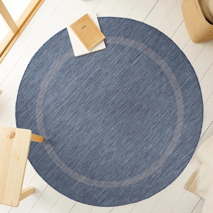 Muratap Relax Uni Binnen en Buiten Rond Vloerkleed Indoor & Outdoor Laagpolig Effen Blauw- 160 CM ROND
