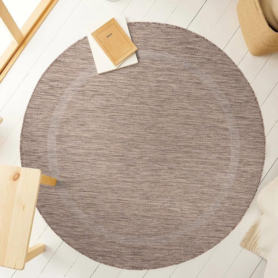 Muratap Relax Uni Binnen en Buiten Rond Vloerkleed Indoor & Outdoor Laagpolig Effen Bruin- 200 CM ROND
