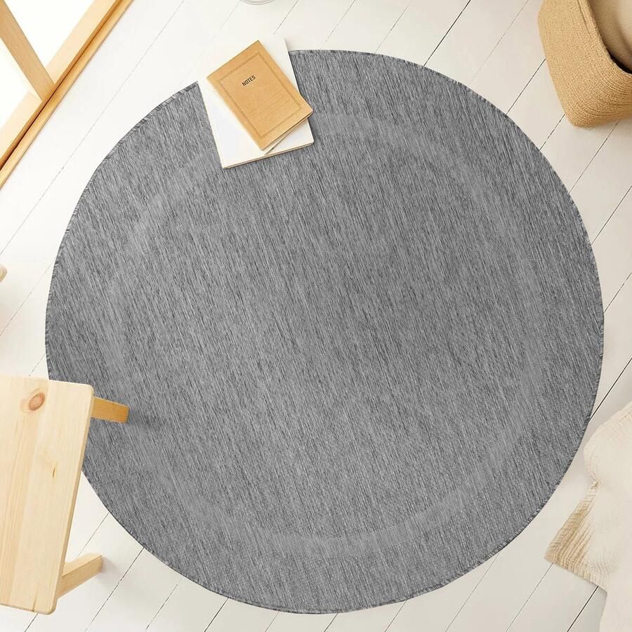 Muratap Relax Uni Binnen en Buiten Rond Vloerkleed Indoor & Outdoor Laagpolig Effen Grijs- 160 CM ROND