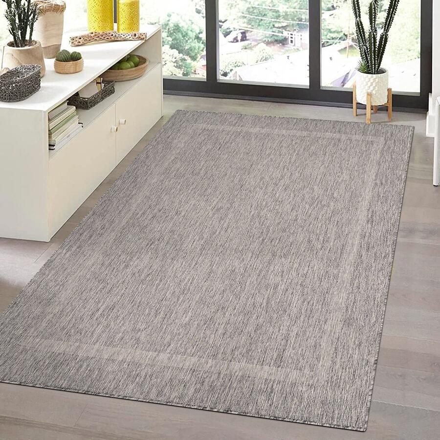 Muratap Relax Uni Binnen en Buiten Vloerkleed Indoor & Outdoor Laagpolig Effen Grijs- 60x100 CM