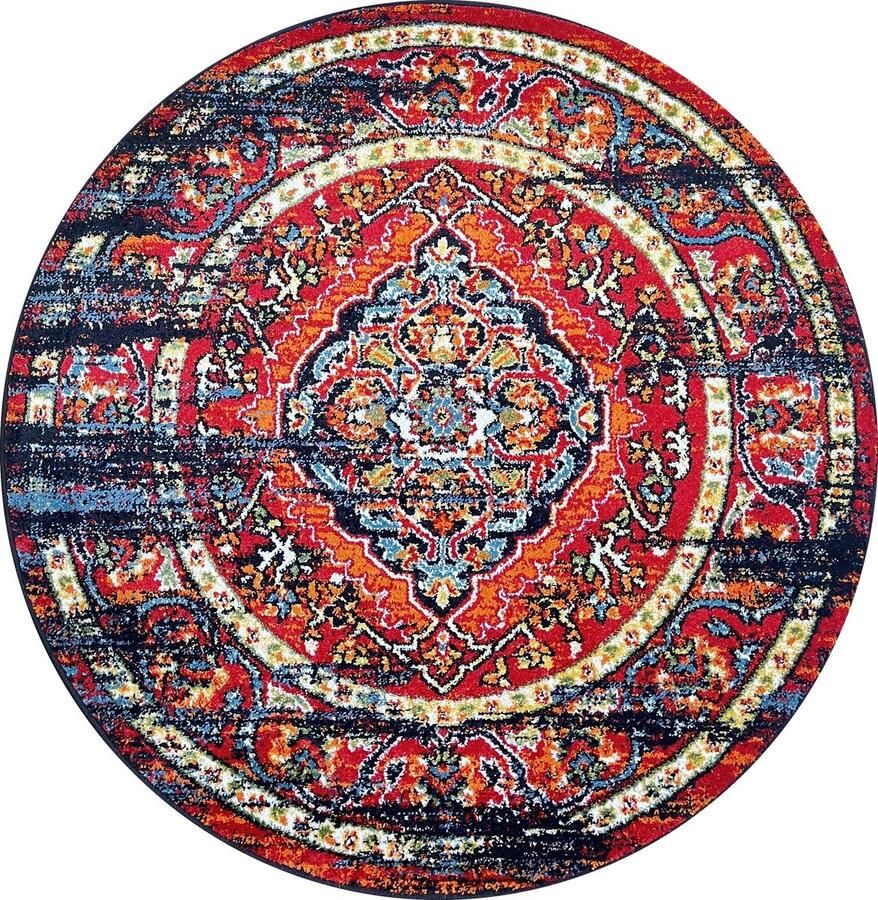 Muratap Tapijtenloods Vintage Marrakech Vloerkleed Zwart Multi Laagpolig- 120 CM ROND