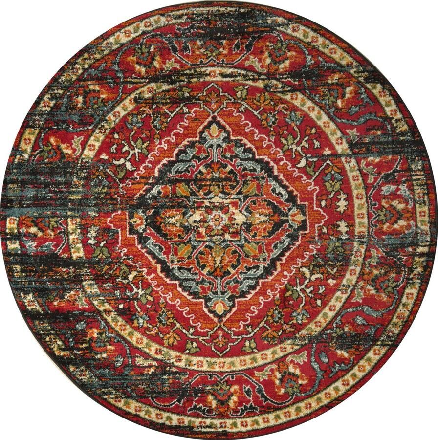 Muratap Tapijtenloods Vintage Marrakech Vloerkleed Zwart Multi Laagpolig- 200 CM ROND