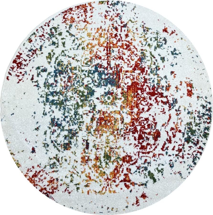 Muratap Rond Vintage Michelangelo Laagpolig Vloerkleed Multikleur Creme- 240 CM ROND