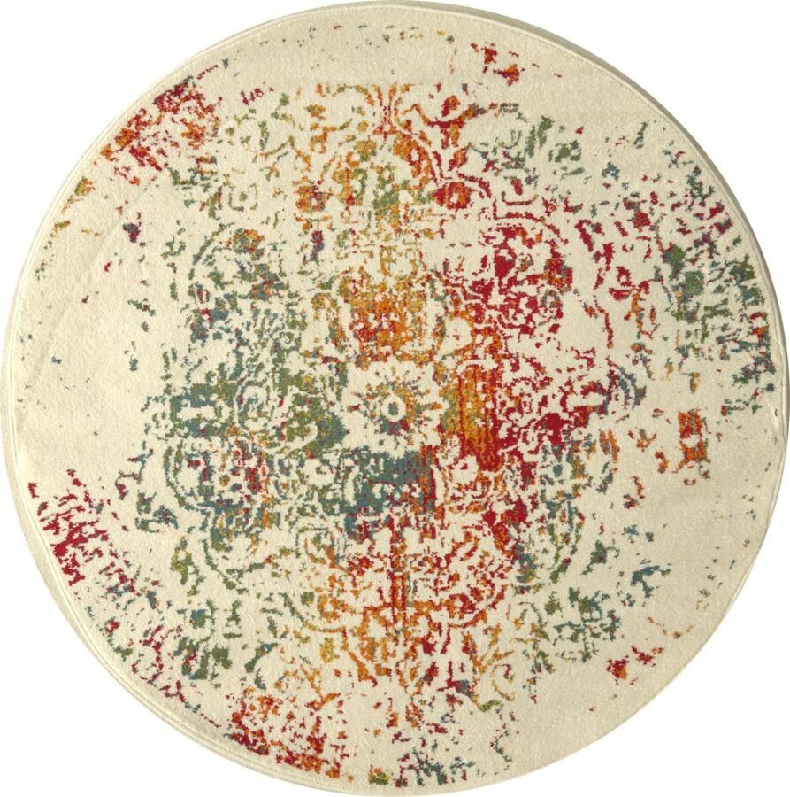 Muratap Rond Vintage Michelangelo Laagpolig Vloerkleed Multikleur Creme- 160 CM ROND