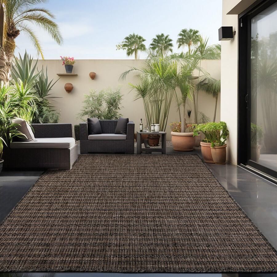 Muratap Skanda Home Outdoor Binnen en Buiten Vloerkleed Uni Design Zwart Tapijt voor Tuin Terras Balkon- 120x170 CM