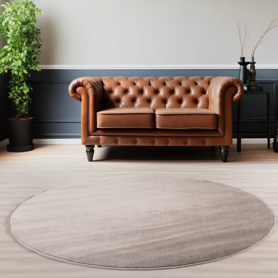 Muratap Sky Soft Uni Basic Rond Vloerkleed Laagpolig Effen Kleur Beige Woonkamer Tapijt Anti-Slip Rug- 200 CM ROND