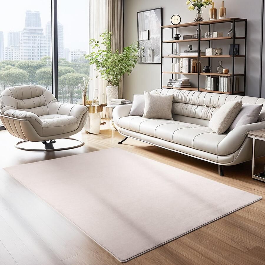 Muratap Sky Soft Uni Basic Vloerkleed Laagpolig Effen Kleur Beige Woonkamer Tapijt Anti-Slip Rug- 200x290 CM