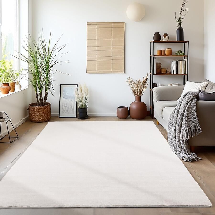 Muratap Sky Soft Uni Basic Vloerkleed Laagpolig Effen Kleur Creme Woonkamer Tapijt Anti-Slip Rug- 240x340 CM