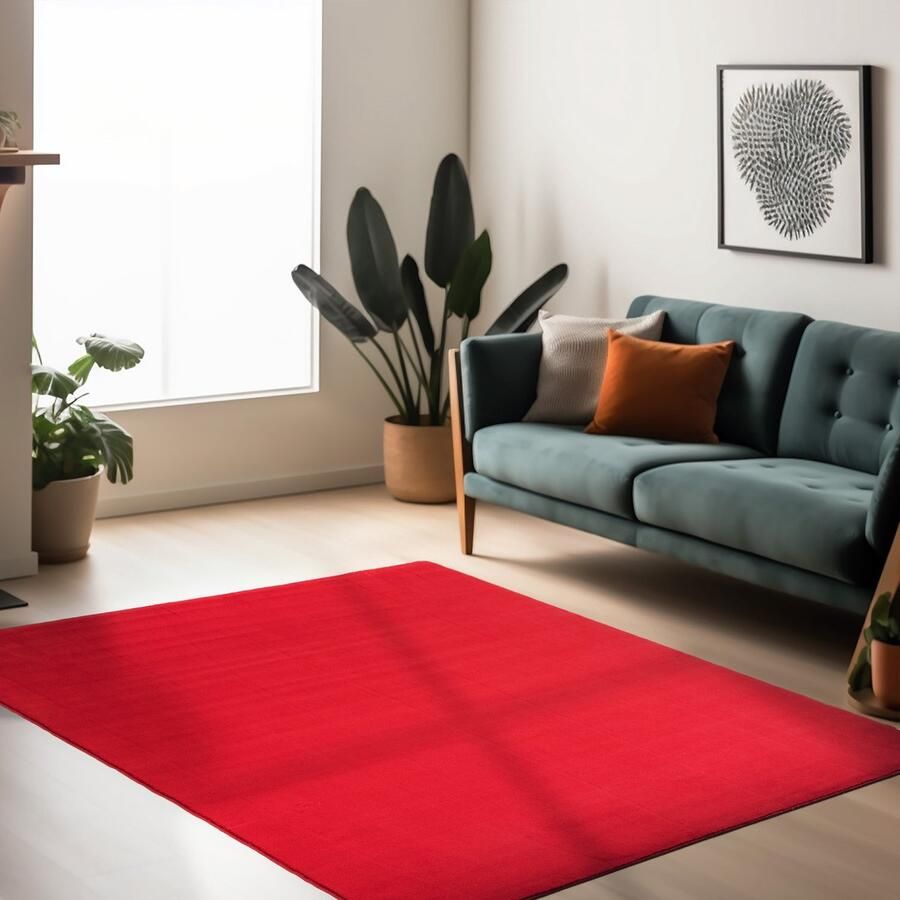 Muratap Sky Soft Uni Basic Vloerkleed Laagpolig Effen Kleur Rood Woonkamer Tapijt Anti-Slip Rug- 120x170 CM
