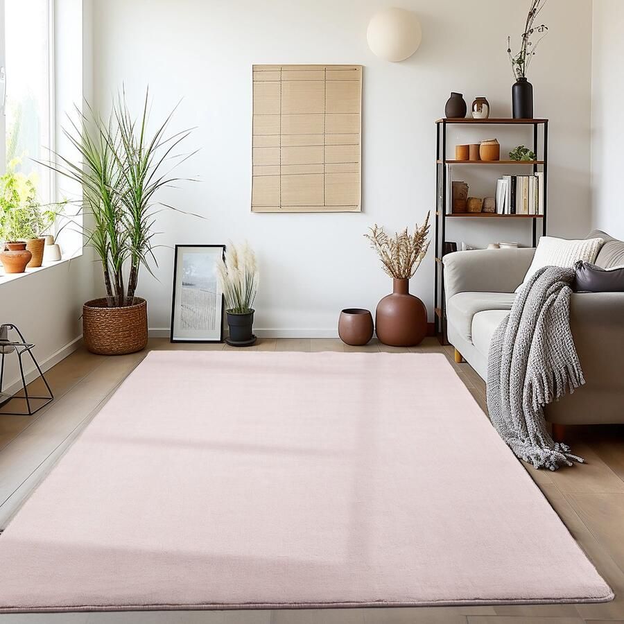 Muratap Sky Soft Uni Basic Vloerkleed Laagpolig Effen Kleur Roze Woonkamer Tapijt Anti-Slip Rug- 80x250 CM