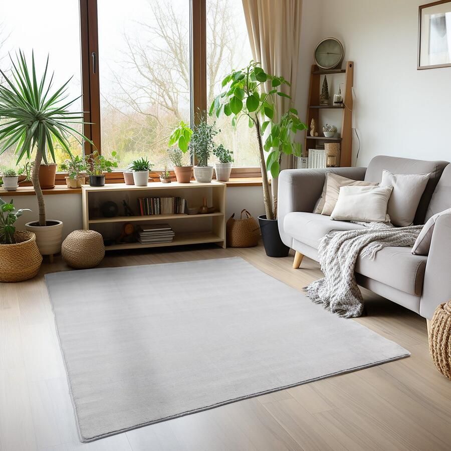 Muratap Sky Soft Uni Basic Vloerkleed Laagpolig Effen Kleur Zilver Woonkamer Tapijt Anti-Slip Rug- 80x250 CM