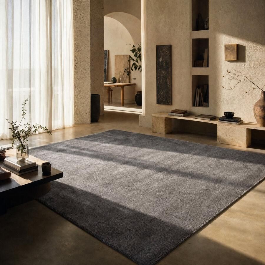 Muratap Tapijtenloods Velvet Soft Laagpolig Effen Vloerkleed Fluweel Zilver Grijs- 200x290 CM - Foto 2