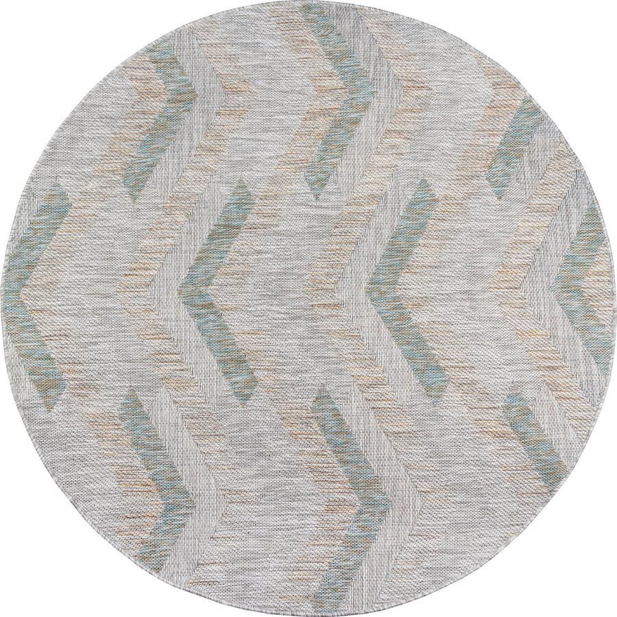 Muratap Tapijtenloods Uni Binnen en Buiten Rond Vloerkleed Solid Outdoor Laagpolig Tapijt Grijs Beige- 200 CM ROND