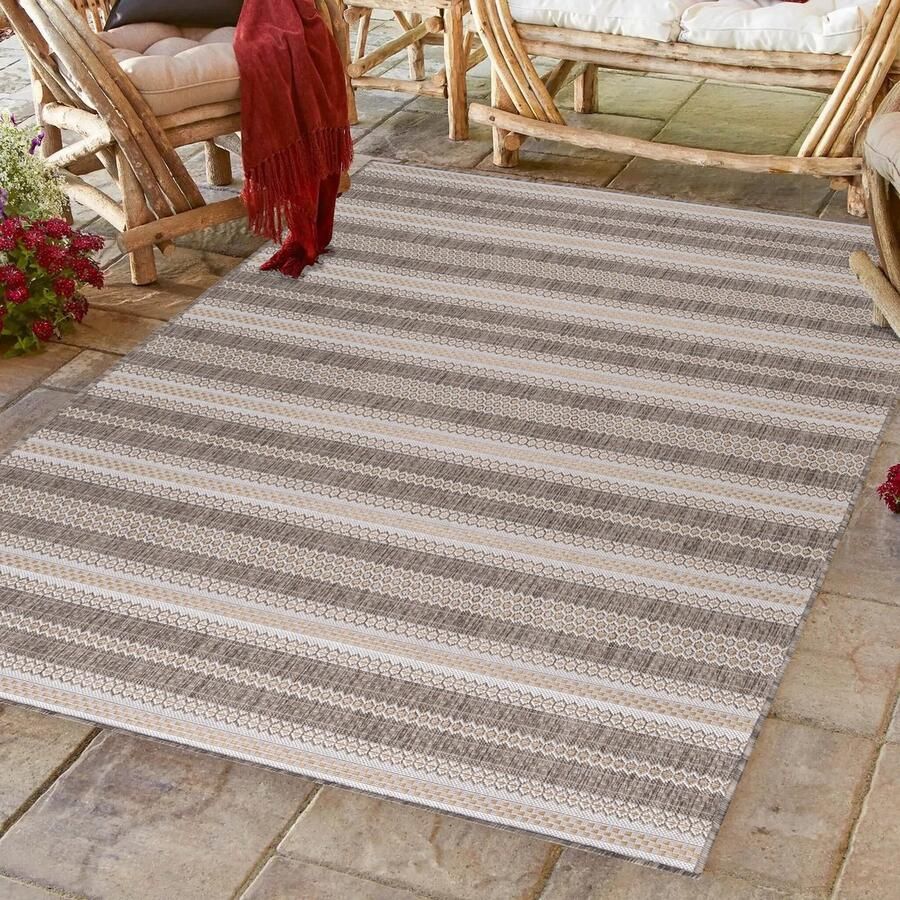Muratap Sunny Outdoor Binnen en Buiten Vloerkleed Vintage Design Beige Tapijt voor Tuin Terras Balkon- 160x230 CM