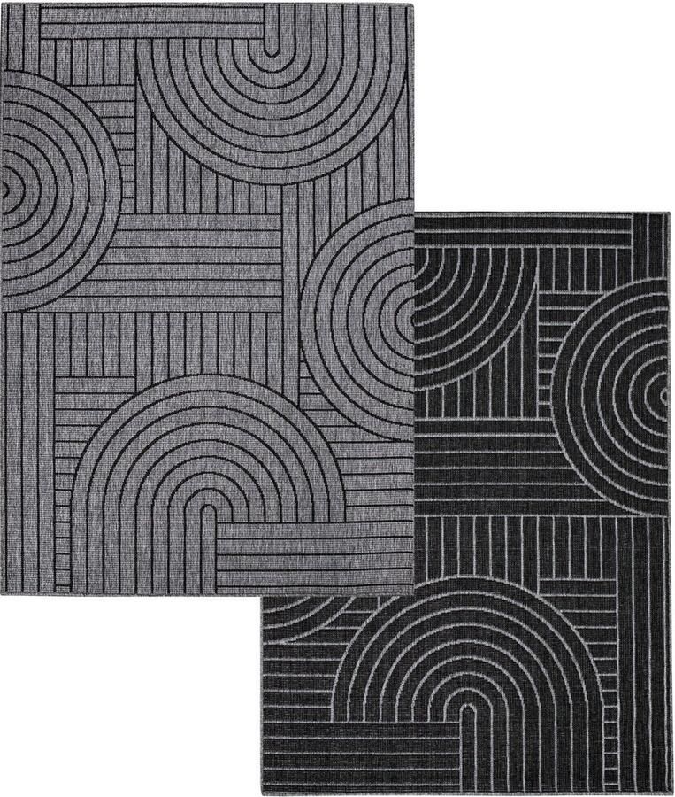 Muratap Tapijtenloods Duo Buitenkleed Dubbelzijdig Antraciet 200x290 CM Vloerkleed voor Binnen en Buiten Laagpolig