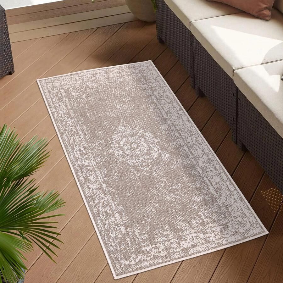 Muratap Tapijtenloods Duo Buitenkleed Dubbelzijdig Beige 120x170 CM Vloerkleed voor Binnen en Buiten Laagpolig