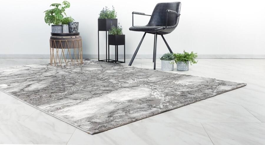 Muratap Tapijtenloods Fashion Marmer Laagpolig Vloerkleed Design Tapijt Grijs Zilver- 160x230 CM