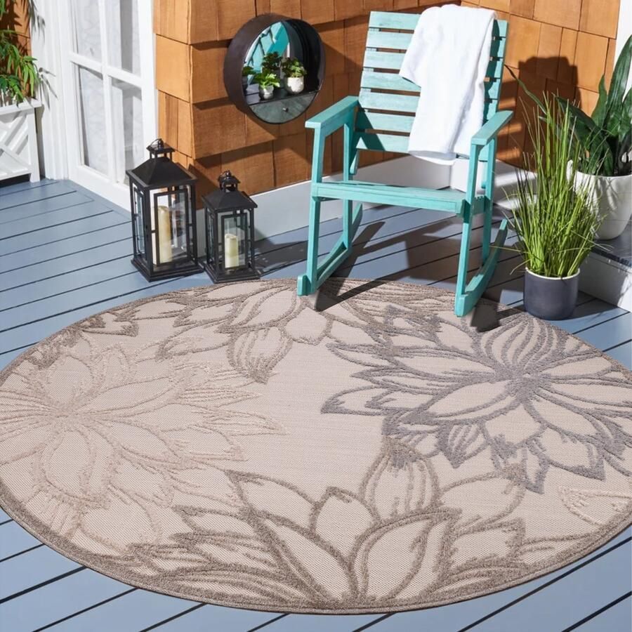 Muratap Tapijtenloods Floral Buitenkleed Creme 150 CM Tuintapijt Buitentapijt Vloerkleed Buiten en Binnen