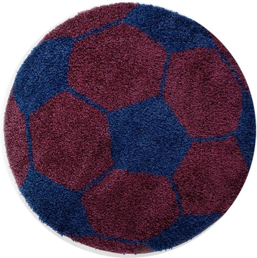 Muratap Tapijtenloods Fun Voetbal Kinderkamer Rond Vloerkleed Hoogpolig Blauw Paars- 100 CM ROND - Foto 2