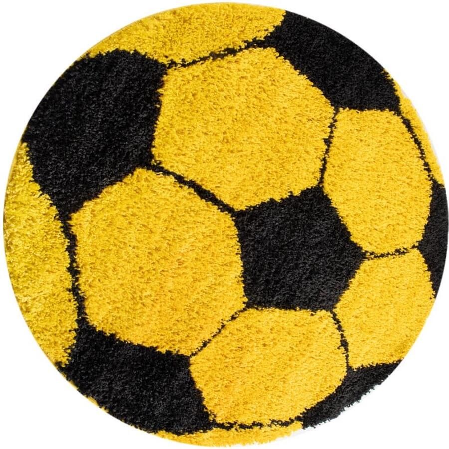 Muratap Tapijtenloods Fun Voetbal Kinderkamer Rond Vloerkleed Hoogpolig Geel- 120 CM ROND - Foto 2