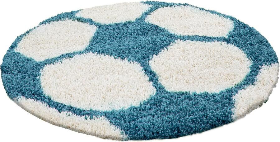 Muratap Tapijtenloods Fun Voetbal Kinderkamer Rond Vloerkleed Hoogpolig Turquoise Wit- 100 CM ROND - Foto 2