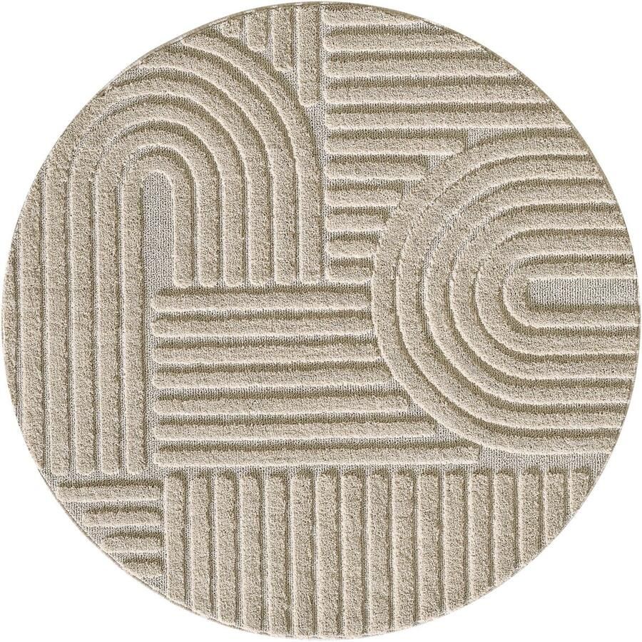 Muratap Tapijtenloods Japandi ART Rond Vloerkleed Boho Scandinavisch Laagpolig Effen Beige- 80 CM ROND
