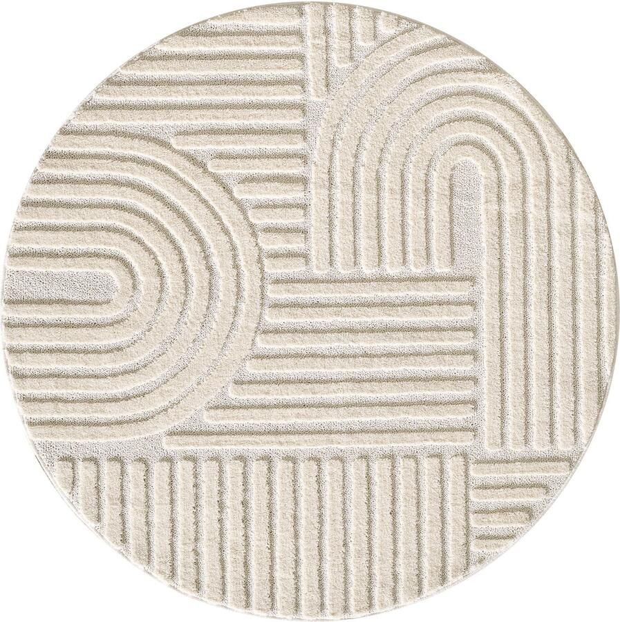 Dutch XXL Art Rond Hoogpolig Vloerkleed Cream Verfijnde Kwaliteit 200x200 cm