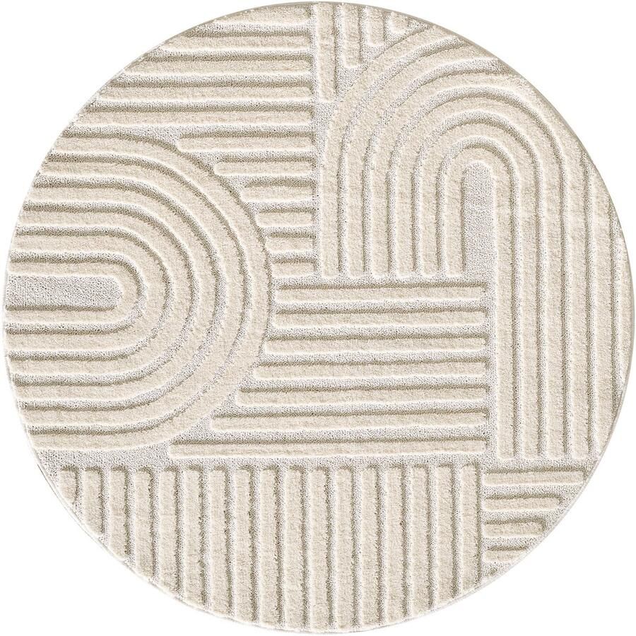 Muratap Tapijtenloods Japandi ART Rond Vloerkleed Boho Scandinavisch Laagpolig Effen Creme- 120 CM ROND