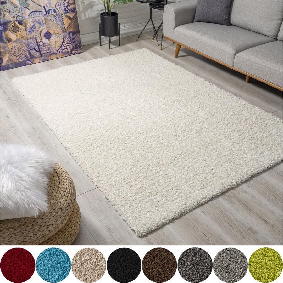 Muratap Tapijtenloods Loca Shaggy Vloerkleed Creme Hoogpolig Effen Tapijt Woonkamer Slaapkamer 160x230 CM - Foto 2
