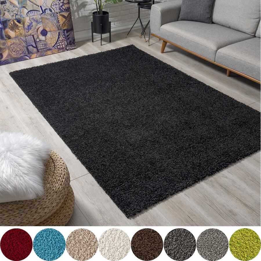 Muratap Tapijtenloods Loca Shaggy Vloerkleed Zwart Hoogpolig Effen Tapijt Woonkamer Slaapkamer 80x150 CM - Foto 2