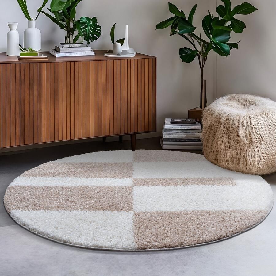 Muratap Tapijtenloods Milano Gala Hoogpolig Vloerkleed Beige Creme 150 CM Vloerkleed Modern Tapijt