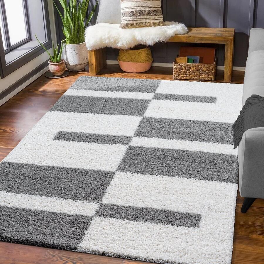 Muratap Tapijtenloods Milano Gala Vloerkleed Hoogpolig Lichtgrijs Creme 80x200 CM Vloerkleed Modern Tapijt