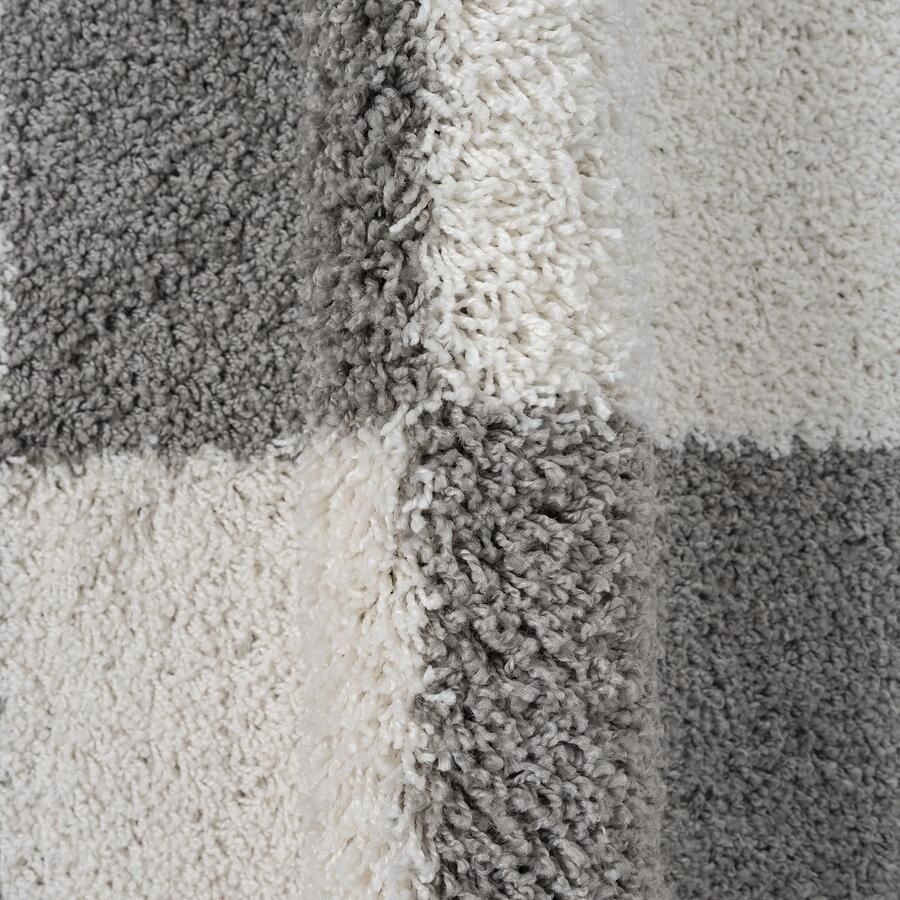 Muratap Tapijtenloods Milano Geblokt Hoogpolig Rond Vloerkleed Modern Lichtgrijs Creme- 200 CM ROND - Foto 2