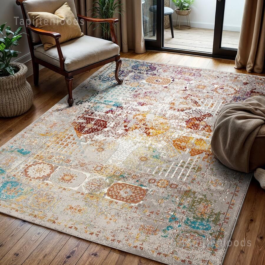 Muratap Tapijtenloods Picasso Feraghan Vintage Vloerkleed Multi Beige Laagpolig- 400x500 CM
