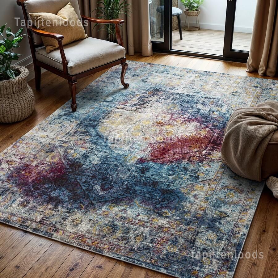 Muratap Picasso Heriz Vloerkleed Vintage Laagpolig Tapijt Woonkamer Multi Blauw 160x230 CM 160x230 CM