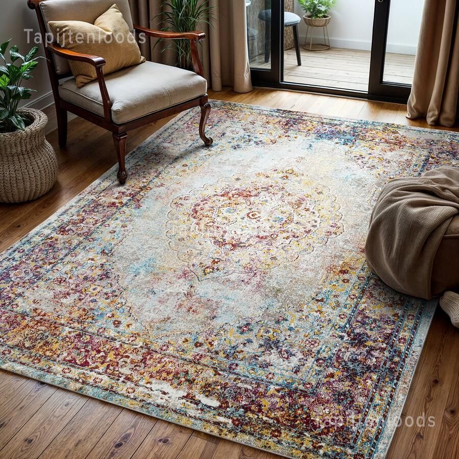 Muratap Tapijtenloods Picasso Keshan Vintage Vloerkleed Multi Beige Laagpolig- 400x500 CM