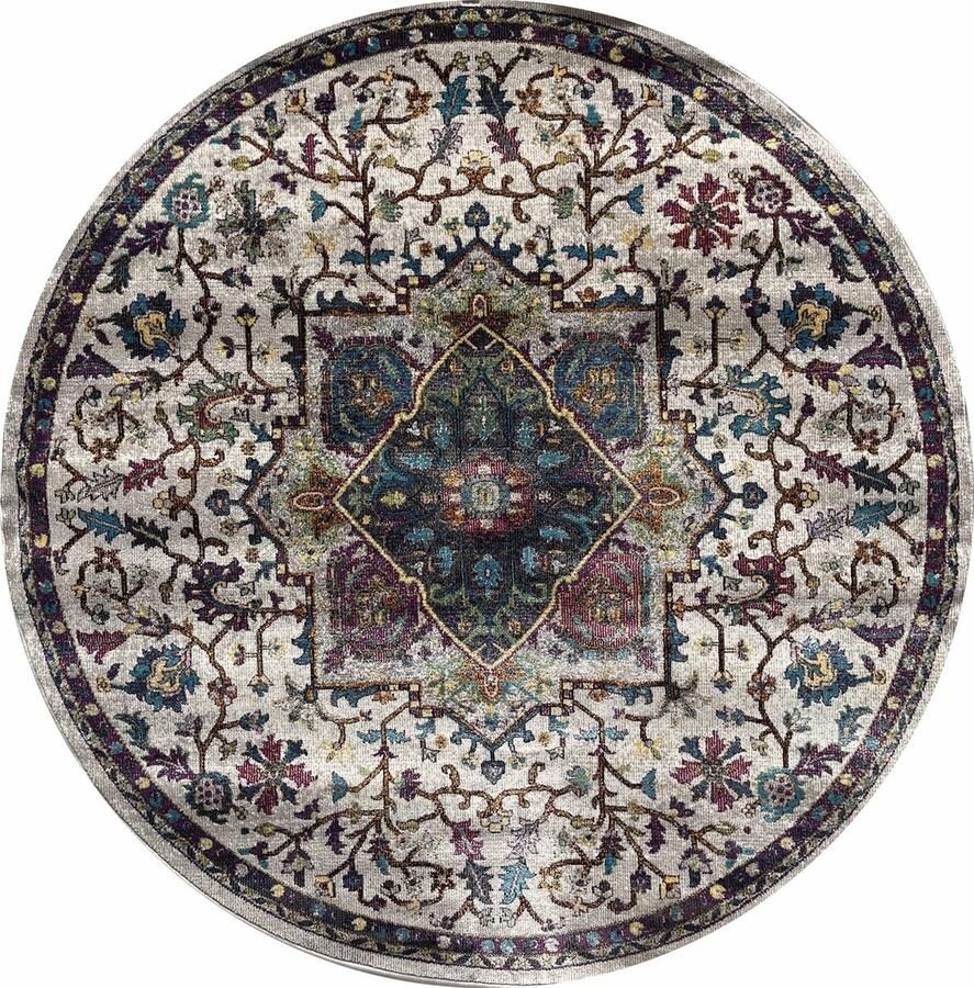 Muratap Tapijtenloods Picasso Rosa Vintage Rond Vloerkleed Creme Multi Laagpolig- 240 CM ROND
